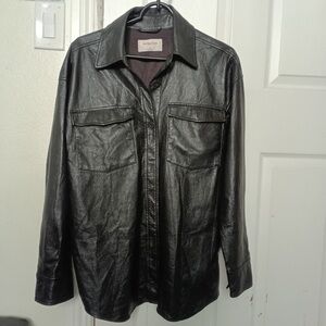 Babaton Black Leather Shirt-Style Jacket